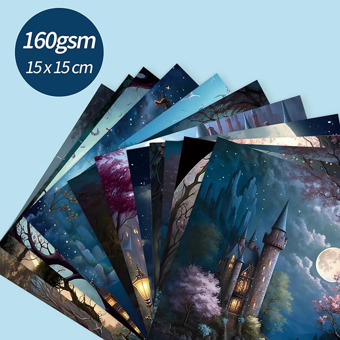 6x6" 160gsm cardstock Single Sided Scrapbooking 24 Papers Pad vintage decoupage scrapbook kit patterned paper junk journal supplies journaling supply scrap paper crafting.Midnight Castle