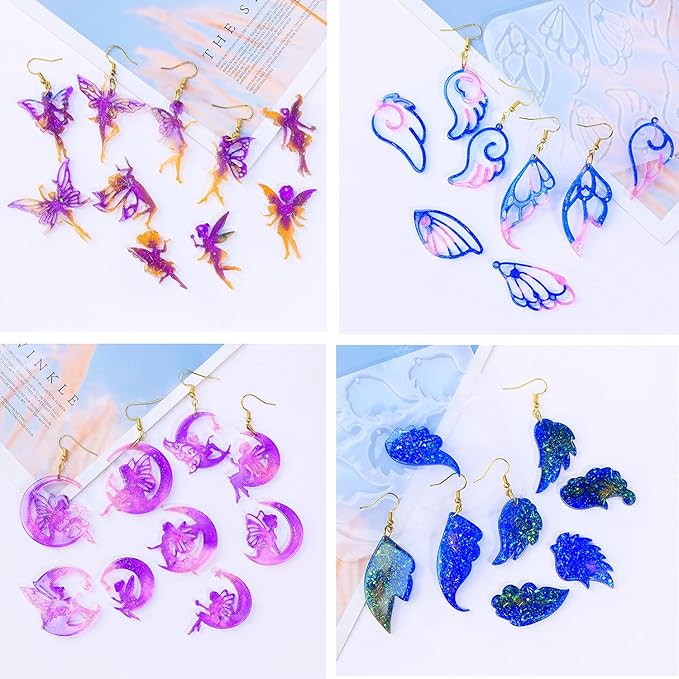 104Pcs Geometric Resin Earring Molds Kit, Wing Angel Shaped Earrings Silicone Mold for Epoxy Resin Dangle Drop Jewelry Molds Making Kit with 100 Earring Hook for Earrings Necklace Pendants (Wing)