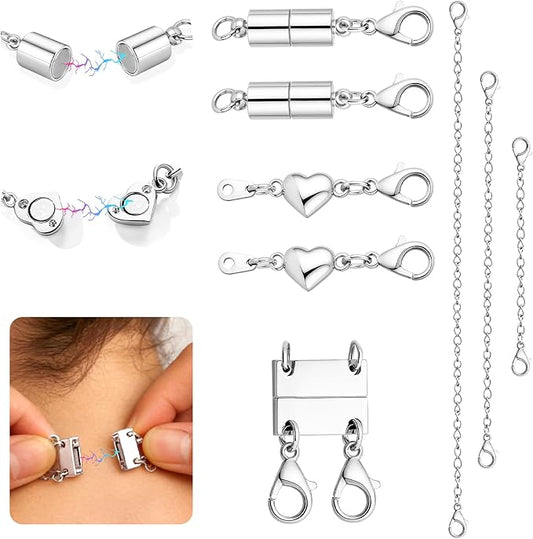 KRFY Extra Strong Magnetic Necklace Clasps and Closures, Necklaces Separator for Layering Stacks, Necklace Chain Extenders for Women, Magnet Detangler Clasp Jewelry Bracelet 8Pcs Silver Color