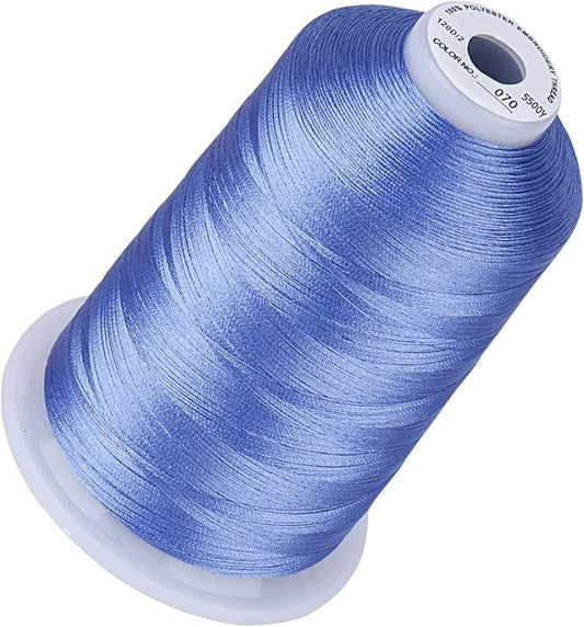 Simthread 5500Yds Embroidery Thread, 5000M High-Yardage 40WT 100% Polyester Thread – 170+ Vivid Colors, High-Speed Rated – Compatible with Brother, Singer, Janome & More - Corn Flower Blue 070
