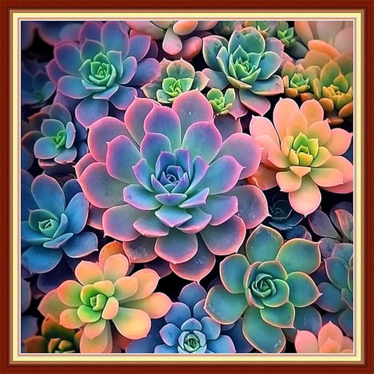 Redxing Stamped Cross Stitch Kits Embroidery kit for Beginners Adults Full Range of Embroidery Patterns Starter Kits DIY Printed Cross Stitch Kits Needlepoint Kits 11CT-Succulent Plants 18x18 inch