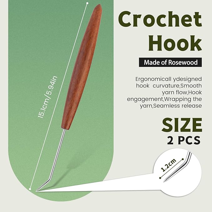 Wuadua 2Pcs Loom Hook, Crochet Hooks for Knit Picker, Handle Knitting Board Matching Hook Needle, Crochet Tools with Convenient Wooden Handles for Beginners Knittings Knitter DIY Crochet