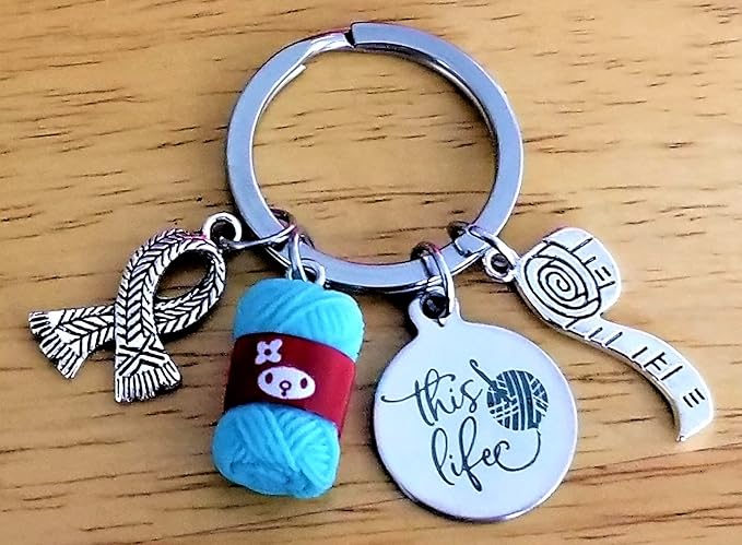 Kit's Kiss Crocheting Keychain Knitting Lover Keychain Knitter Crocheter Gift Scarf Tape Measure Yarn Ball Charm Quilter Crochet Hook Knitting Needles Crafter