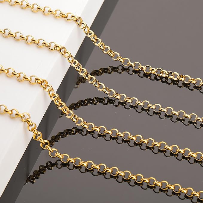 KYUNHOO 13 Feet/4M Gold Plated Chain for Jewelry Making 6mm Round Circle Chain Link on Spool Stainless Steel Chain Roll for Handcraft Making Supply Jewelry Findings