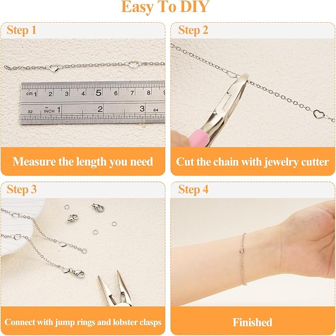 16.4 Feet Stainless Steel Jewelry Making Chains Heart Link Chain for Women Necklace DIY Heart Chains Bulk