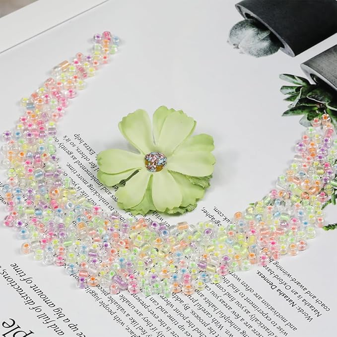 Bulk 4mm Seed Beads for Jewelry Making 110 Grams About 1600pcs,6/0 Glass Craft for Making Earrings, Bracelets, Pendants, Waist Jewelry, DIY Handmade Seed Beads（Transparent Colour Lined）
