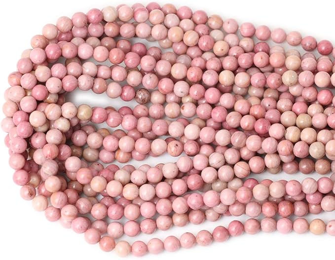 cheavian 60pcs 6mm natural rhodochrosite gemstone smooth round loose beads for jewelry making diy findings 1 strand 15"