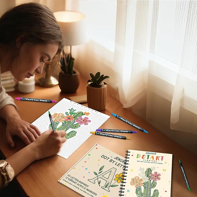 Coloring Book,Dot By Letter Art Meditations with 12 PCS Acrylic Markers,Mindfulness Adult Coloring Book-Relaxing,Anti-Stress,30 Pattern Activity Coloring Books for Adults,Dot Art for Adults-Landscapes