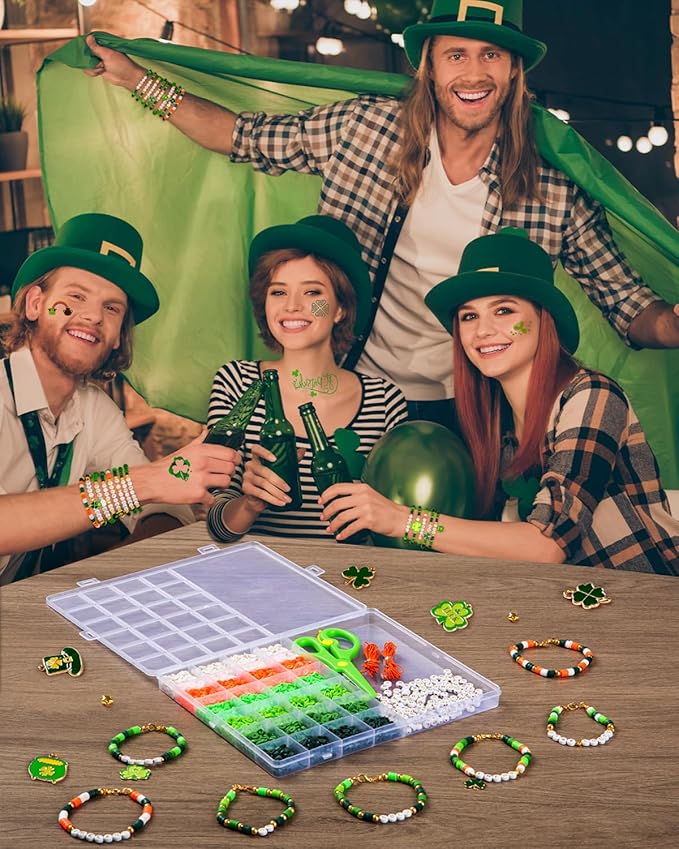 Goldwise Green Beads, St. Patrick’s Day Bracelet Making Kit, Green, White & Orange Beads with Shamrock & Symbolic Charms for Bracelets, Necklaces & Personalized Accessories
