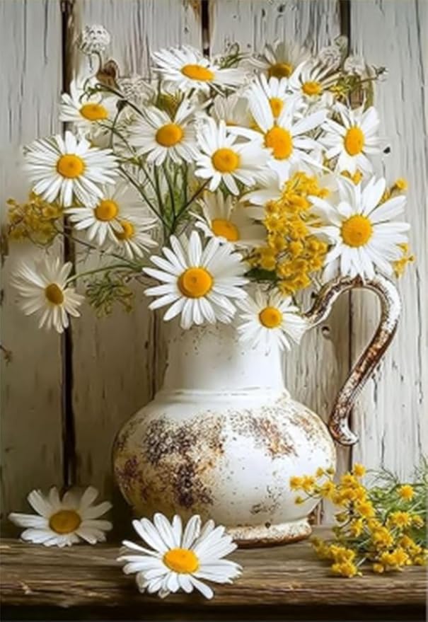 ARPADAMO Diamond Art Kits for Adults,5D Daisy Flower Diamond Painting DIY Flower Diamond Art Diamond Painting Kits for Adult,Round Full Drill Diamonds, Diamond Art Kits for Home Decor-12x16inch