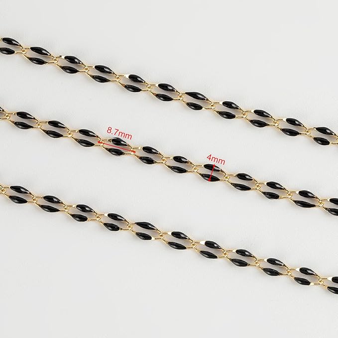 Black Oil Drip Chain for Jewelry Making, Gold Plated Brass Cable Link Chain Spool with Jump Rings and Lobster Clasps Jewelry Findings