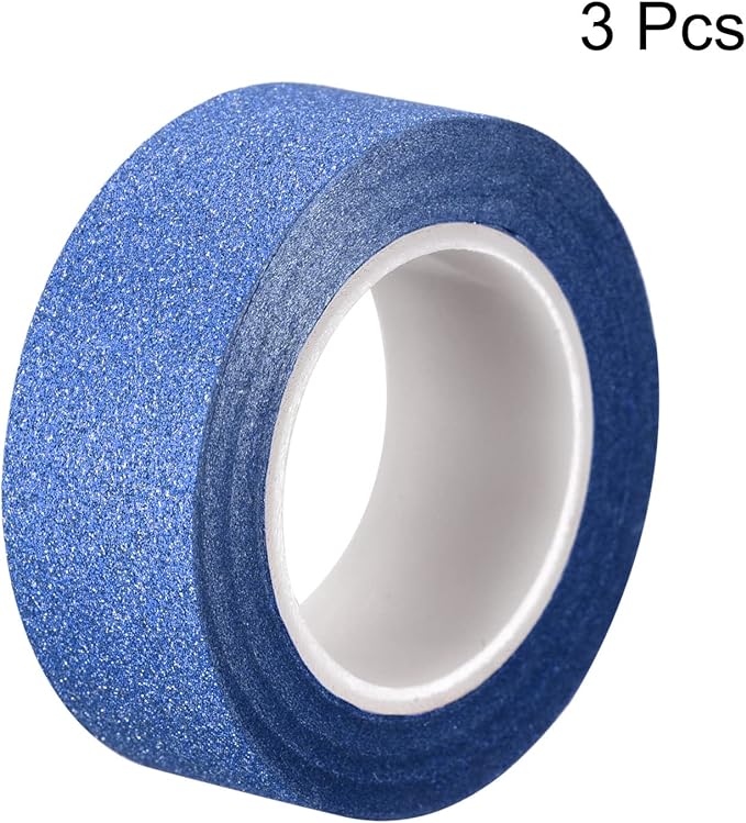 MECCANIXITY 0.6inch x 32.8ft Glitter Tape, Decorative Craft Tape Self Adhesive Stick 1.5cmx10m Deep Blue for Scrapbook, DIY Arts, Gift Wrapping Pack of 3