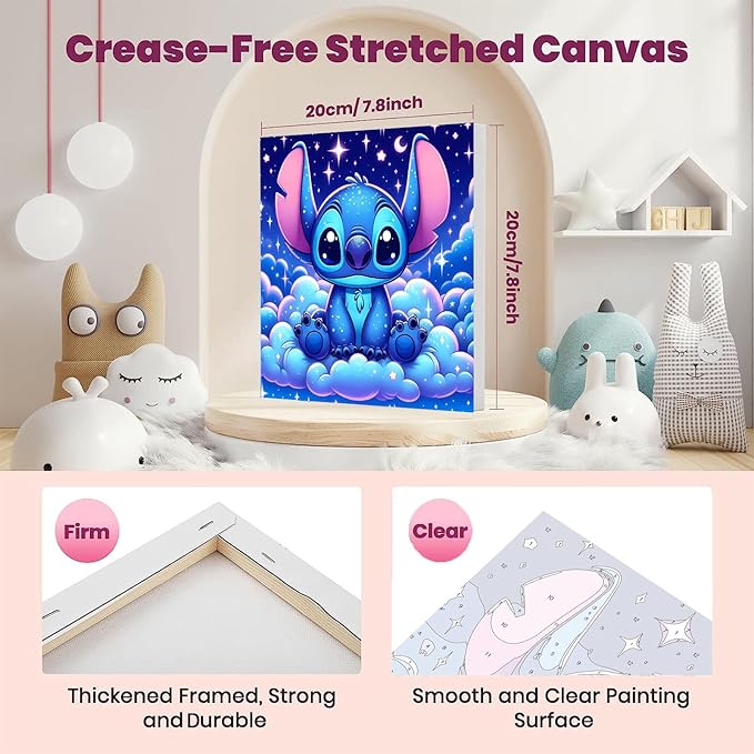 4 Pack Cartoon Paint by Numbers for Kids with Framed Canvas-with Wooden Easel, Paint by Number for Kids Ages 4-8-12, DIY Easy Acrylic Oil Painting Kits for Home Wall Decor (8X8inch)