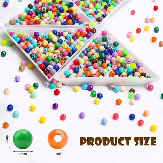 bonny boxx 2000pcs 4mm smooth mix colors acrylic round beads, plastic resin bubblegum balls chunky gumball beads for necklace and bracelet making, crafting supplies