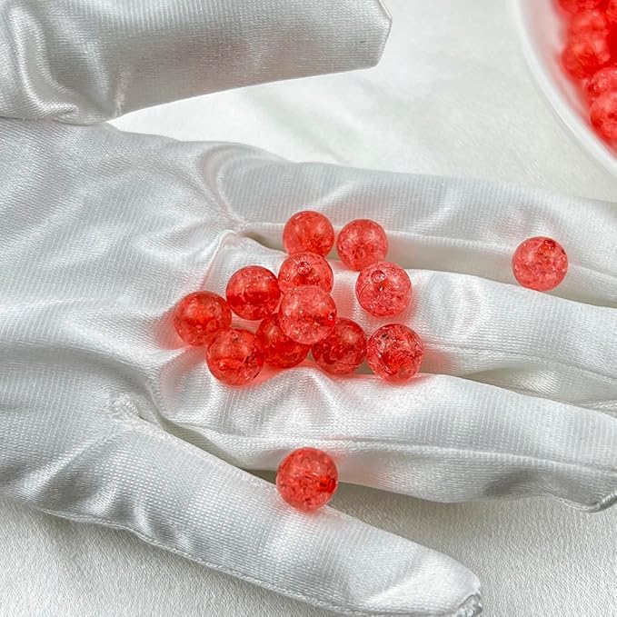 200pcs 10mm Crackle Beads - Round Crystal Acrylic Craft Beads with Hole for Jewelry Making - Bright Red