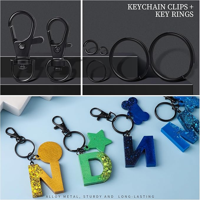 LEOBRO 265PCS Swivel Snap Hooks and Key Rings, Keychain Clips and Key Chain Rings, Keychain Making Kit, with Lobster Claw Clasps & Jump Ring & Necklace Extenders, for Jewelry Making, Black