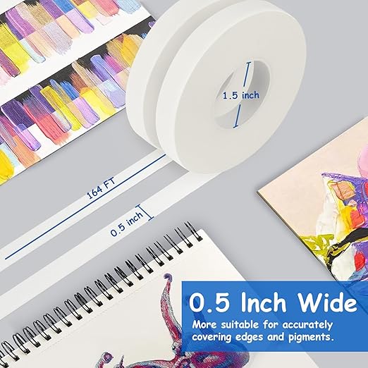 Artist Tape, 2 Pack White Art Tape for Watercolor Paper, Medium Tack Masking Drafting Tape for Painting Canvas Framing, Acid-Free, 0.5in Wide 328FT Long Total