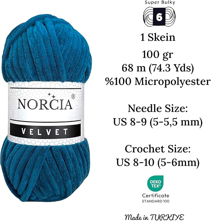 Soft Velvet Yarn Chenille Yarn for Crocheting Baby Blanket Yarn for Knitting Amigurumi Yarn Fancy Yarn for Crochet Weaving Craft (Mykonos Blue, 1 Skein)