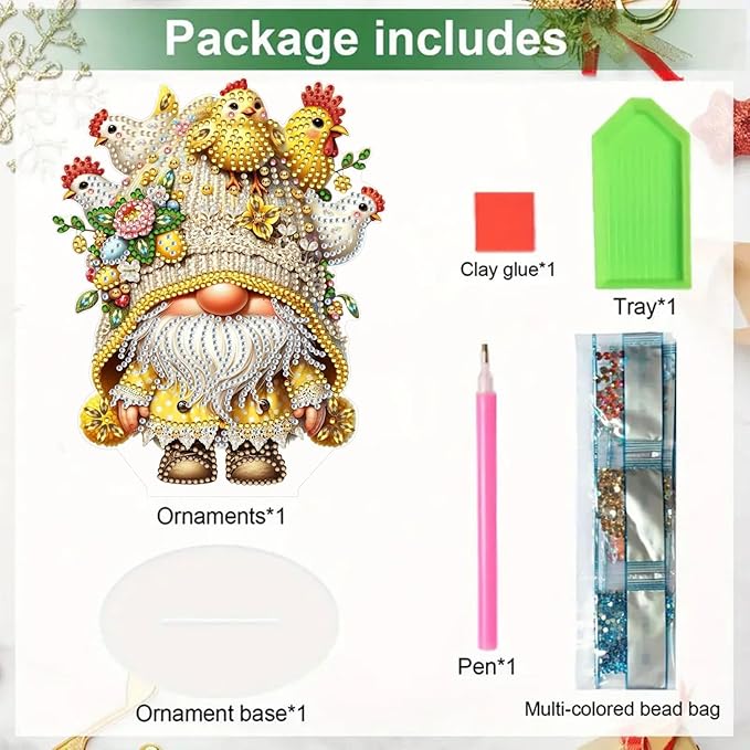 DIY Dot Diamond Desktop Easter Creative Ornaments Diamond Art Painting by Number Embroidery Arts and Crafts Easter for Home Office Garden Decoration (Single Side Dot Diamond)-22-Chicken Goblin