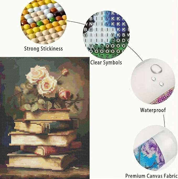 GEMFAMILY Books Diamond Art Kits for Adults,Flower 5D Diamond Painting Kits for Adults Beginners, Vintage Full Round Drill Diamond Dots Paintings Gem Art and Crafts Home Decor 12 x 16 Inch