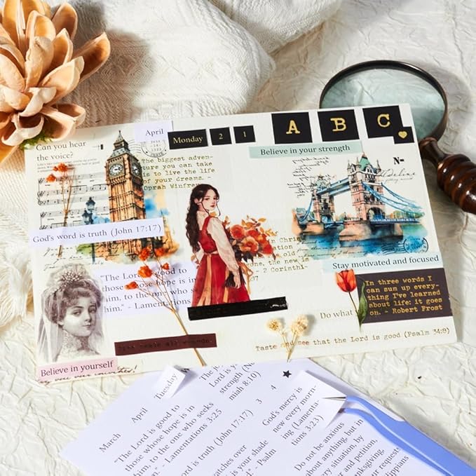 48 Sheets Quote Words and Sayings with Bible Verses Journaling Stickers Books for Junk Journal Supplies, 1692Pcs Gold Foil Transparent PET Stickers for Scrapbooking, Bujo, Card Making