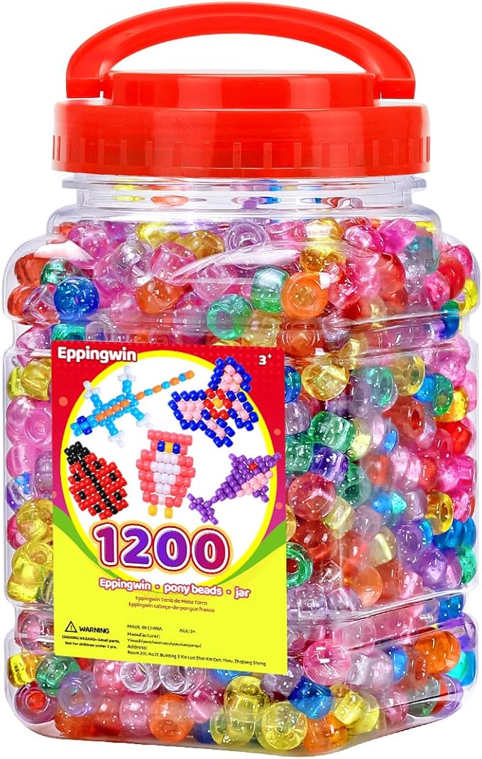 eppingwin 1200pcs pony beads for bracelets, glitter colors kandi beads for hair braids, easy storage pony bead for jewelry making
