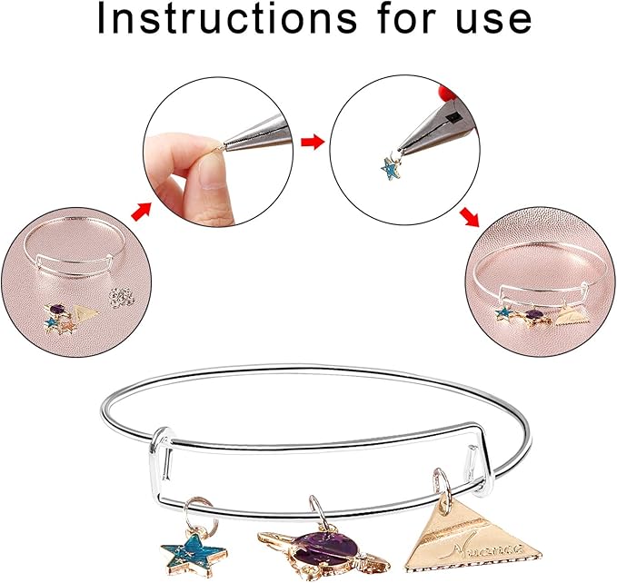 UPINS 60Pcs Expandable Blank Bangle Bracelets Adjustable Wire Bracelets for DIY Jewelry Making, Silver