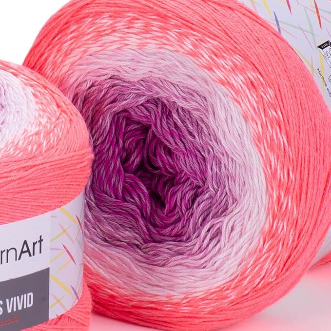 Yarn Art Flowers Vivid Yarn 250gr 8.80 oz 1094yds 55% Cotton 45% Acrylic Multicolor Cotton Fine Yarn Rainbow Crochet Spring Summer (511)