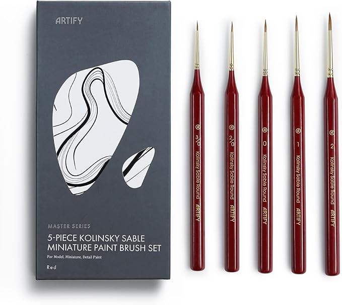 Artify Detail Paint Brushes, 100% Kolinsky Sable Micro Paint Brushes - Master Series, Ultra Fine Tips Paint Brush Set, High Precision for Models/Crafts, Detailing for Watercolor, Gouache & Ink (Red)