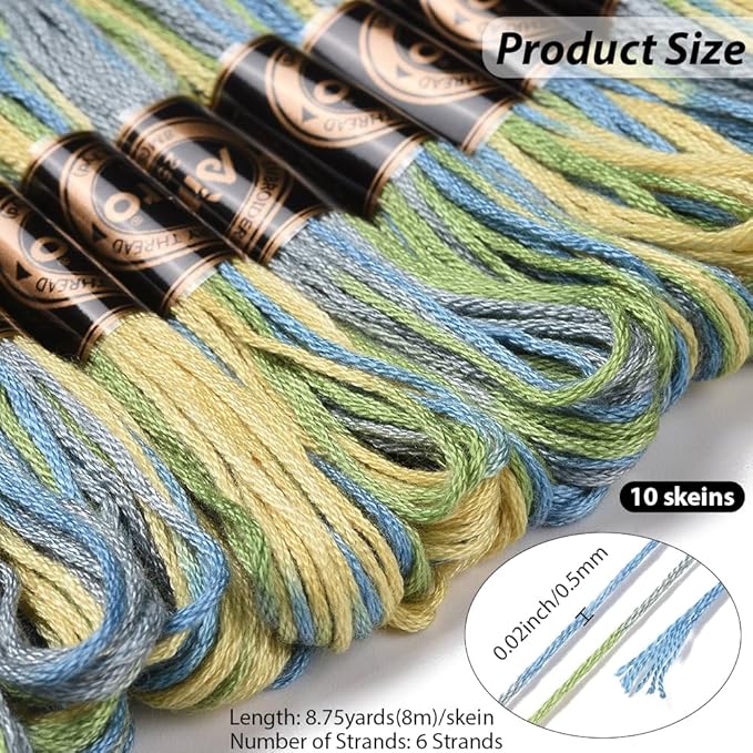 10 Skeins 6 Strands Green Variegated Embroidery Floss Polyester Gradient Cross Stitch Thread Friendship Bracelets Yarn Threads String Bulk for Hand Sewing Jewelry Crafts Bracelet Crochet Diy