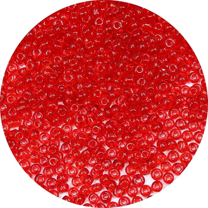 Bala&Fillic Transparent Red Color 4mm Seed Beads About 1200pcs/100Grams in Bag, 6/0 Glass Craft Beads for Making Bracelet and Necklace (Transparent Red)