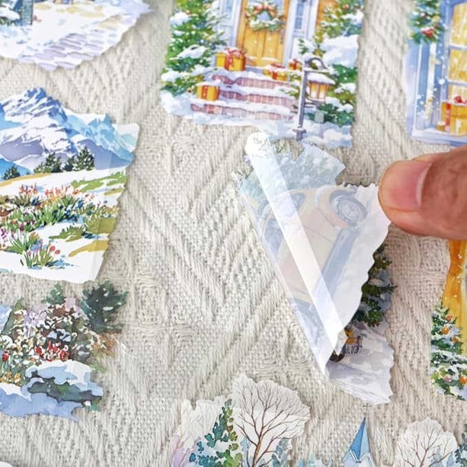 Transparent PET Winter Landscape Sticker Book for Journaling, 20 Sheets Large Pre-Cut Scenery Stickers for Scrapbooking Supplies, Collage Decorative, 9.25 x 6.58 inches