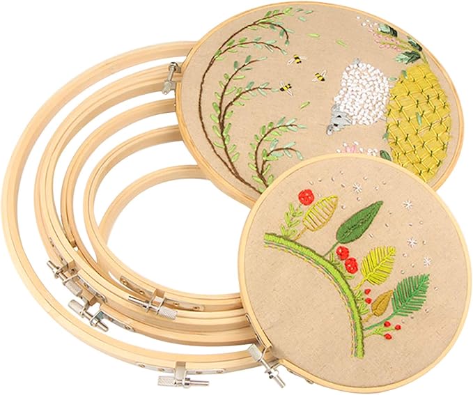 similane 5 pieces embroidery hoops bamboo circle cross stitch hoop ring 5 inch to 10 inch for embroidery and cross stitch