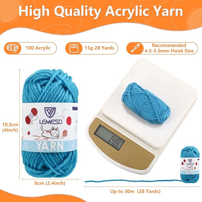 Yinsun 12 Acrylic Yarn Skeins, 12 Colors Starter Mini Crochet Bulk Yarn for Child, Adult Knitting Crochet Crafts (12 x 15g)