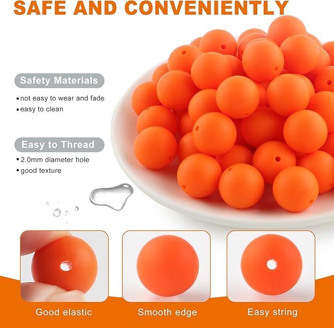 65Pcs 19mm Silicone Beads for Keychain Making Bracelet Necklace, Bulk Round Silicone Beads for Pens(Orange)