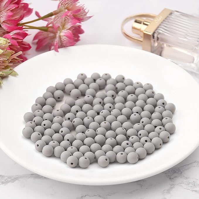 bonny boxx 60pcs 16mm matte grey acrylic round beads, frosted plastic resin bubblegum balls chunky gumball beads for necklace and bracelet making, crafting supplies