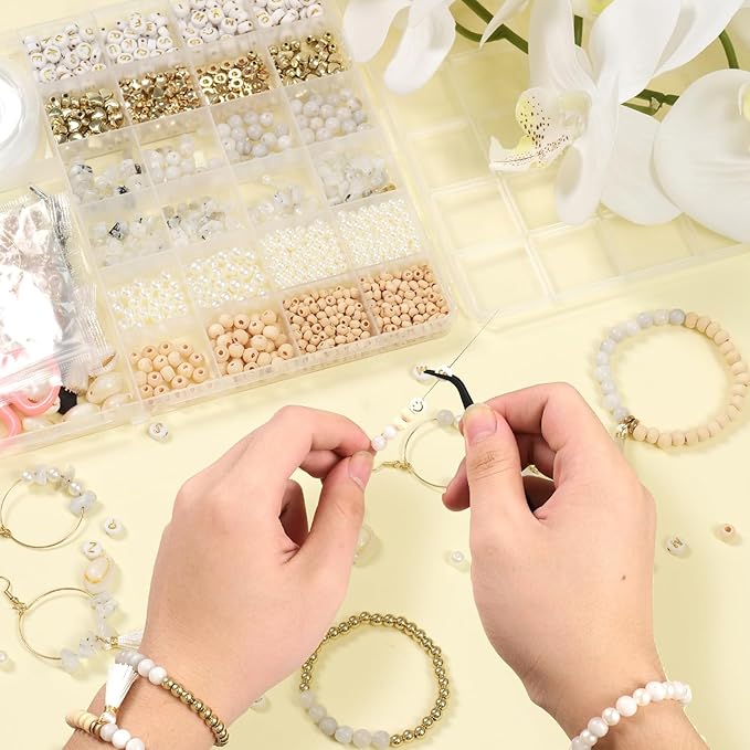 toipinio bracelet making kit jewelry making supplies kit natural stone beads for irregular natural stone with for diy craft-1736 pcs friendship bracelet/necklace/earrings for adults (moonstone)