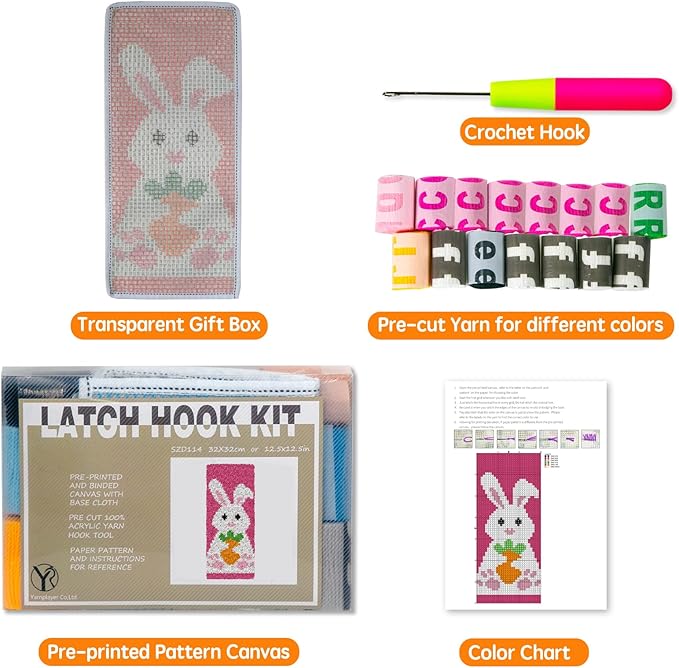 YP Latch Hook Kits for Adults DIY Rug Tapestry Kits with Printed Canvas Embroidery Kits Festival Gifts Home Decoration (Rabbit, 17.3inch X 7.5inch)