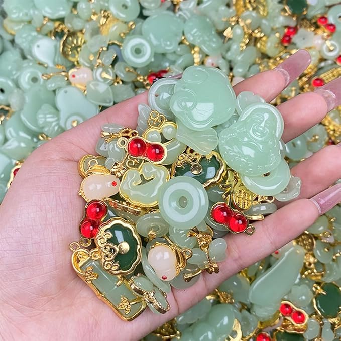 50Pcs Inlaid Alloy Imitation Jade Beads Accessories for DIY Jewelry Crafts Making,Assorted Shaped Spacer Charms Beads with Hole for DIY Necklace Bracelet Earrings Crafts Jewelry Making Kits