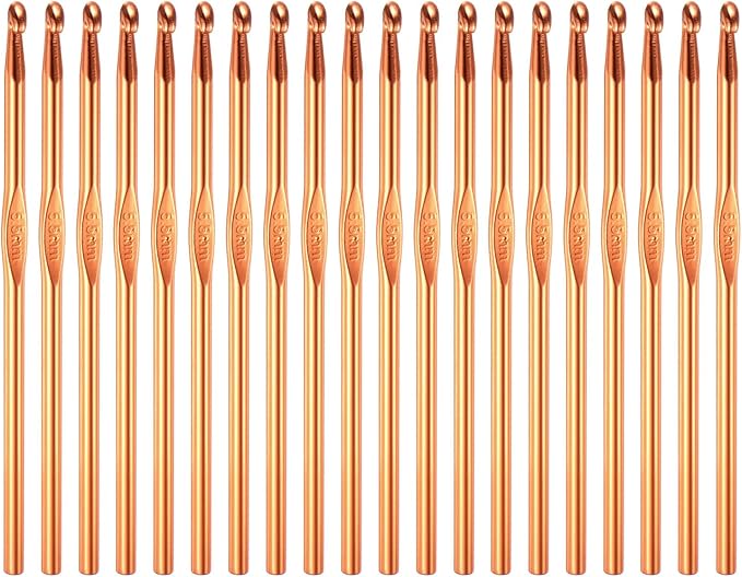 uxcell 20Pcs Aluminum Crochet Hook 5.5mm US Size I (Size 9) Knitting Needles for DIY Craft Yarn Rose Gold Tone