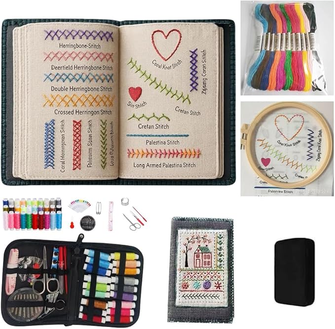 2026 New Embroidery Stitch Book Kit, All-in-One Embroidery Stitch Books and Sewing Kit, 86-Piece DIY Embroidery Stitching Book Kit with 106 Patterns, Tools and Tutorials, Suitable for beginners.