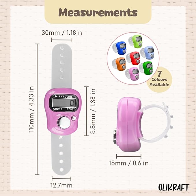 Olikraft 7-Pack Finger Clicker Counter Handheld - Digital Hand Tally Counter Clicker, Crochet Stitch Counters for Crocheting and Knitting