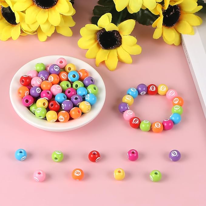 100pcs Billiard Beads with 5.5 Yard Elastic Rope,Acrylic Sports Beads DIY Spacer Bead for Necklace Bracelet Keychains Handmade Jewelry Making Accessories Craft Supplies,12mm (Billiard)