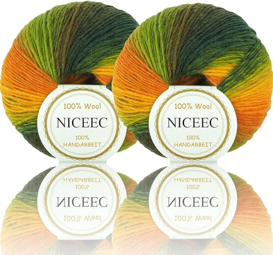 2 Skeins Rainbow Soft Yarn 100% Wool Gradient Multi Color Yarn for Crocheting Knit Total Length 180m×2(196yds×2,50g×2)-4