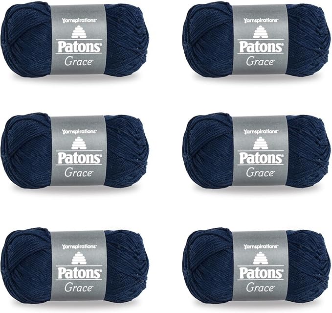 Patons Grace Navy Yarn - 6 Pack of 1.75oz/50g - Cotton - 3 DK - 136 Yards - Knitting/Crochet