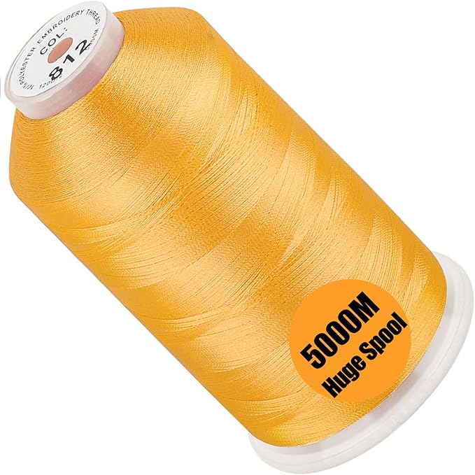 New brothread - Single Huge Spool 5000M Each Polyester Embroidery Machine Thread 40WT for Commercial and Domestic Machines - Cream Yellow