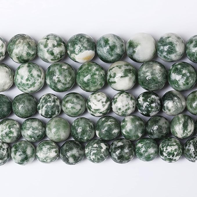 32pcs 12mm Natural Green Spot Stone Stone Beads for Jewelry Making Loose Spacer Round Beads DIY Bracelets Necklaces 15" (12mm, Green Spot Stone)