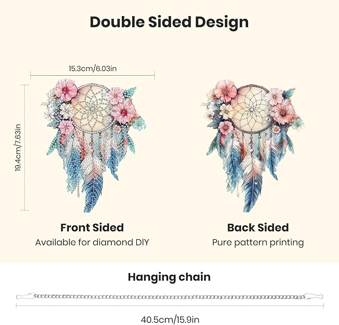 Hanging Diamond Art Kits for Adults Beginners, Dreamcatcher Diamond Painting Pendant Kit, DIY Acrylic 5D Special Shaped Crystal Diamond Gem Art Painting Hanging Ornament for Home Wall Decor and Gift