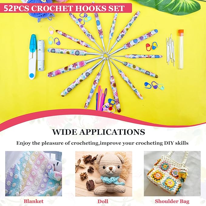 14 Sizes Crochet Hooks Set,2.25mm(B)-10mm(N) Ergonomic Handle Crochet Hook for Arthritic Hands,Long Crochet Needles Set with Case for Beginners and Enthusiasts