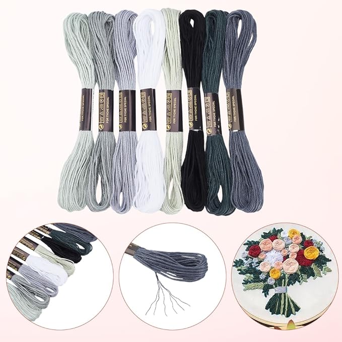 24 Skeins 6 Strands Variegated Grey Cross Stitch Threads Embroidery Floss Gradient Friendship Bracelets Yarn String Bulk with Floss Bobbins for Hand Sewing Jewelry Knitting Crafts Crochet